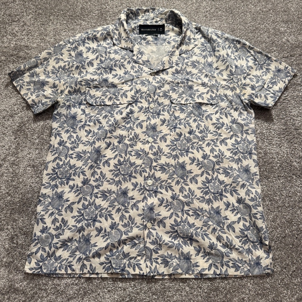 Abercrombie & Fitch Shirt Mens M Blue White Floral Cotton Resort Aloha Vacation